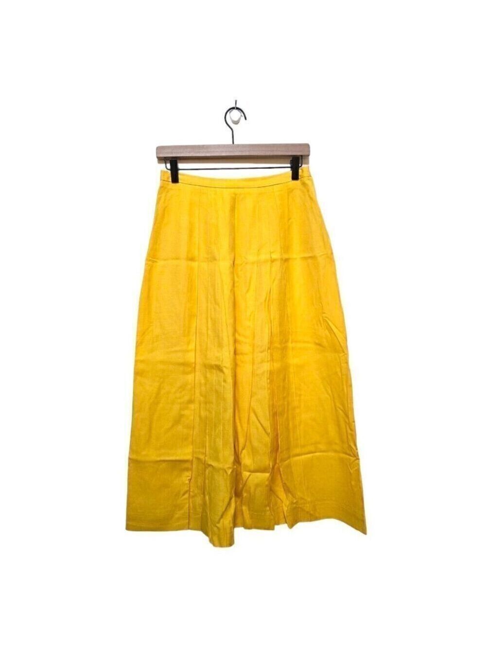 Jones New York Canary Yellow Linen Blend Pleated  A-Line Maxi Skirt Sz 10
